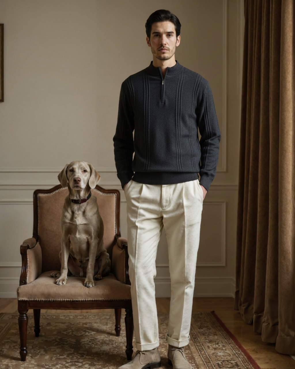 Pull côtelé 100 % cachemire à demi-zip – vue 8