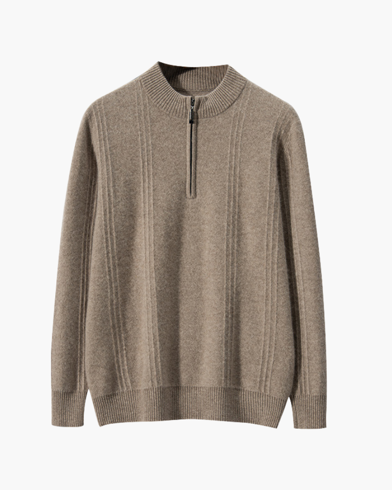 Pull côtelé 100 % cachemire à demi-zip – vue 3