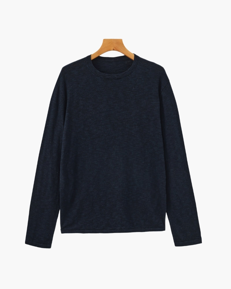 Pull essentiel col rond en lin et coton – vue 3