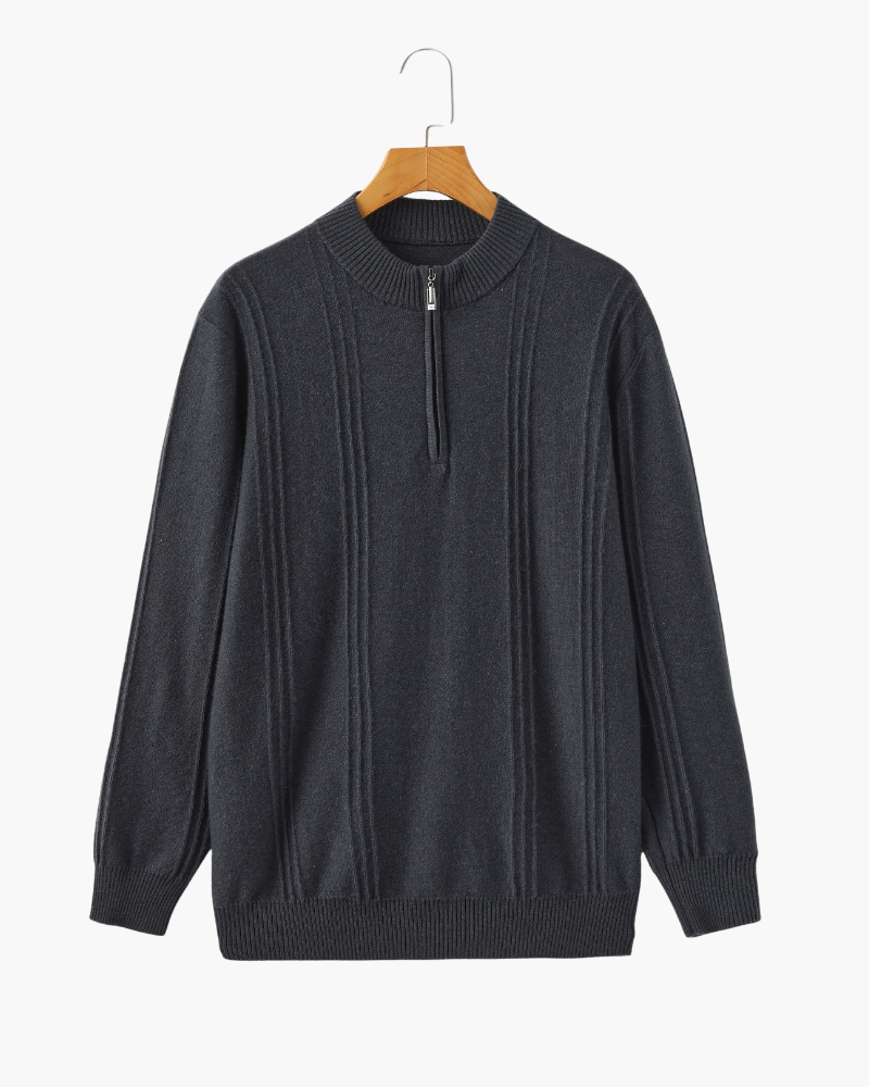 Pull côtelé 100 % cachemire à demi-zip – vue 6