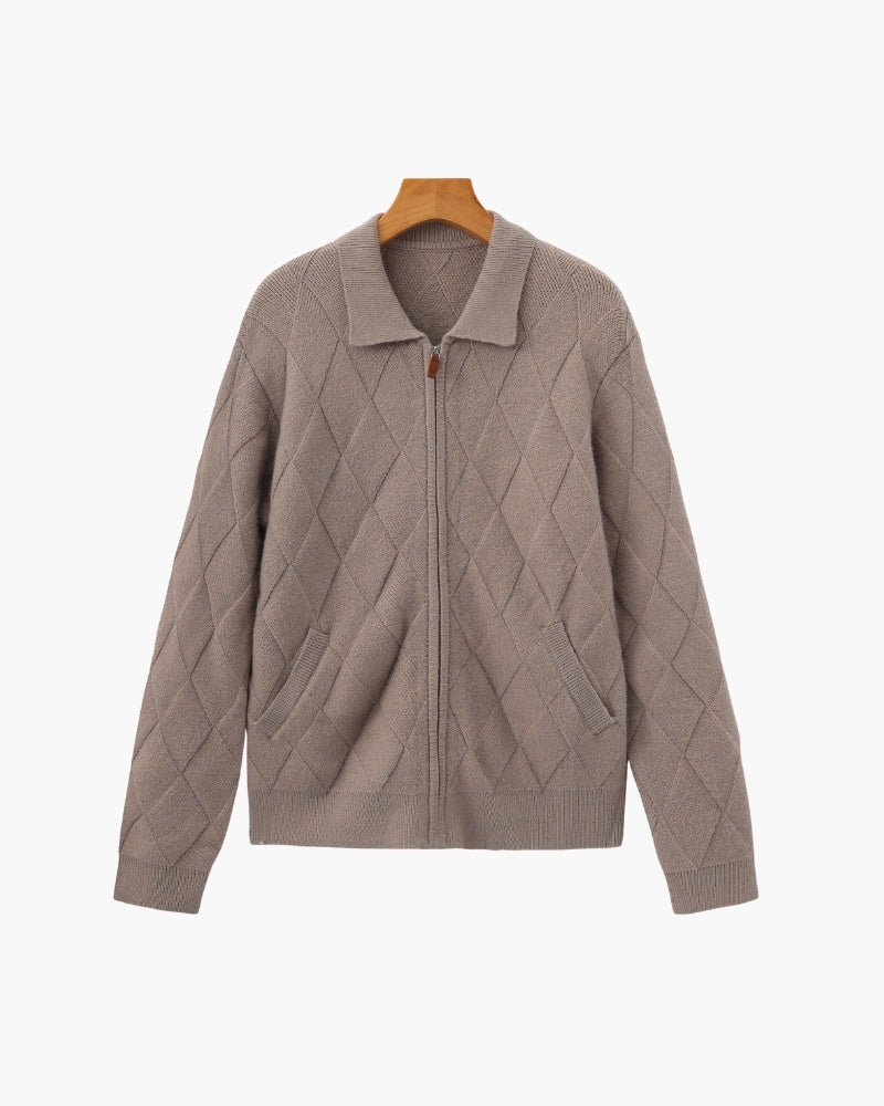 Cardigan Heritage zippé en maille losange – vue 1