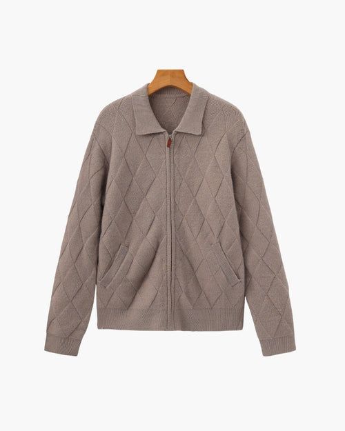 Cardigan Heritage zippé en maille losange – vue 1