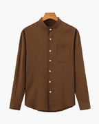 Chemise homme à col mandarin en coton texturé, coupe décontractée – vue 2