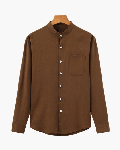Chemise homme à col mandarin en coton texturé, coupe décontractée – vue 2
