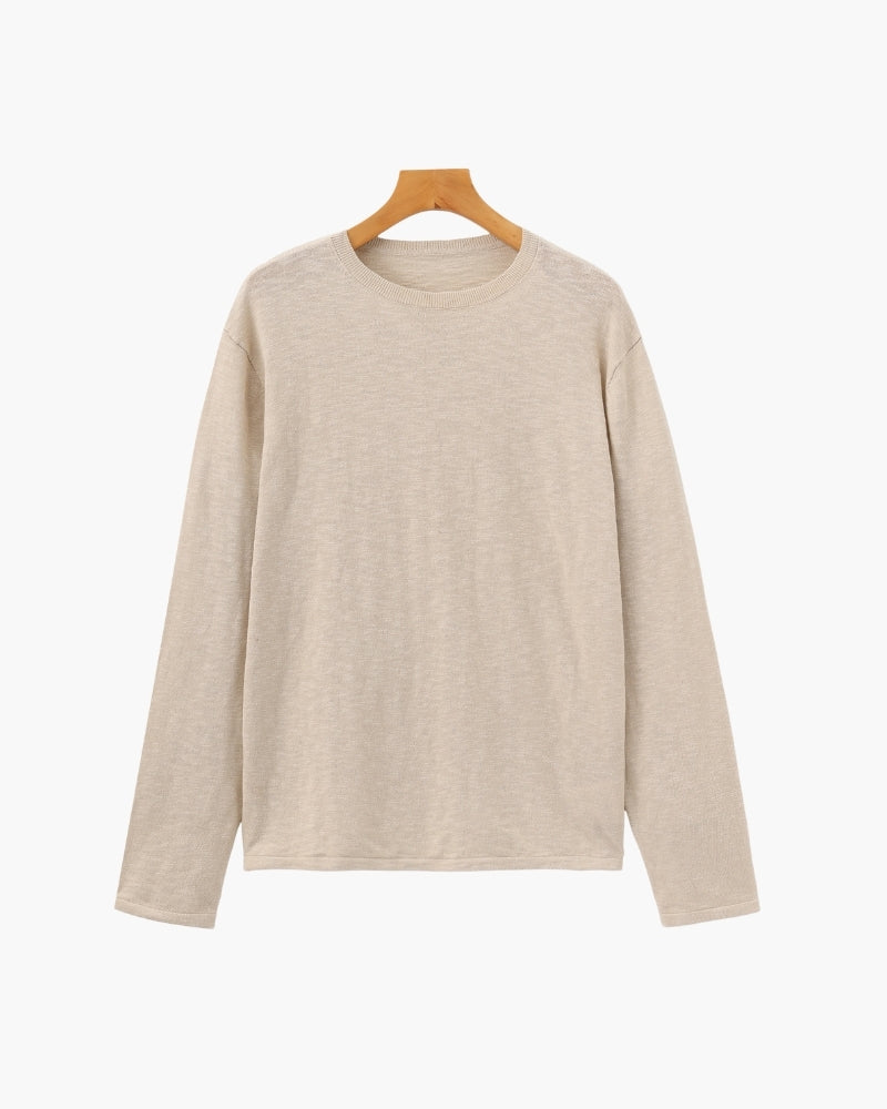 Pull essentiel col rond en lin et coton – vue 1