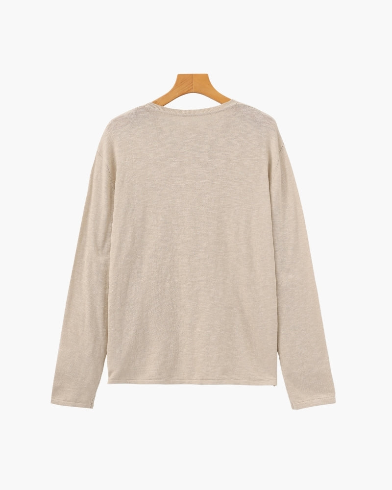 Pull essentiel col rond en lin et coton – vue 4