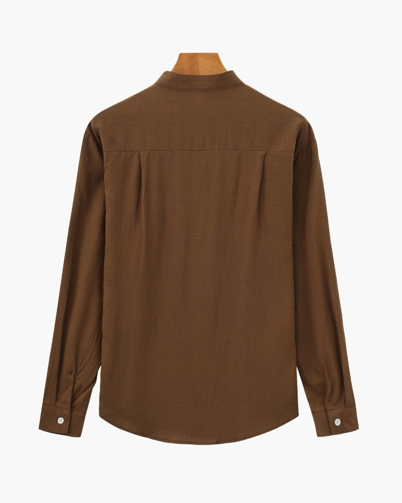 Chemise homme à col mandarin en coton texturé, coupe décontractée – vue 5