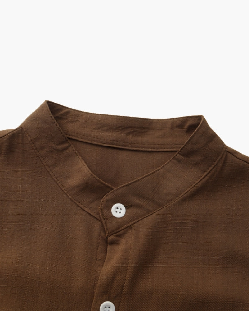 Chemise homme à col mandarin en coton texturé, coupe décontractée – vue 6