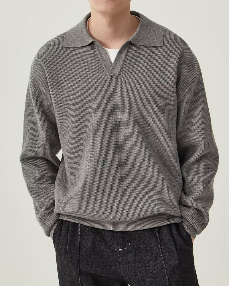 Pull polo texturé en maille – vue 1