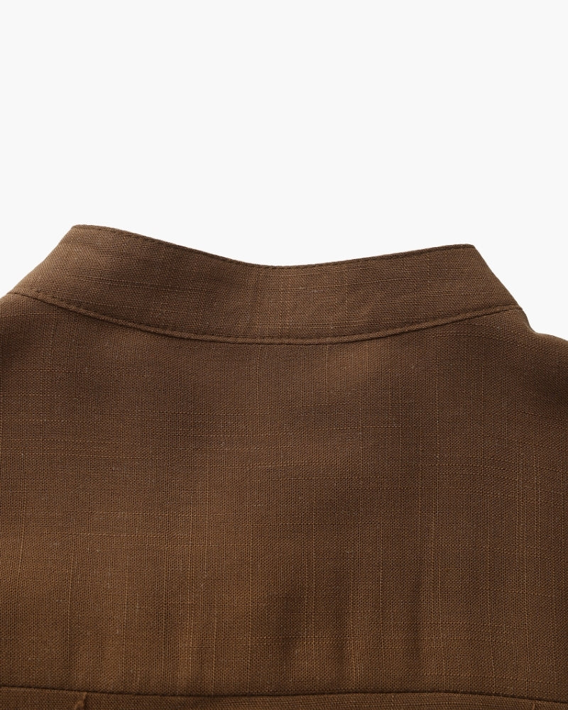 Chemise homme à col mandarin en coton texturé, coupe décontractée – vue 7