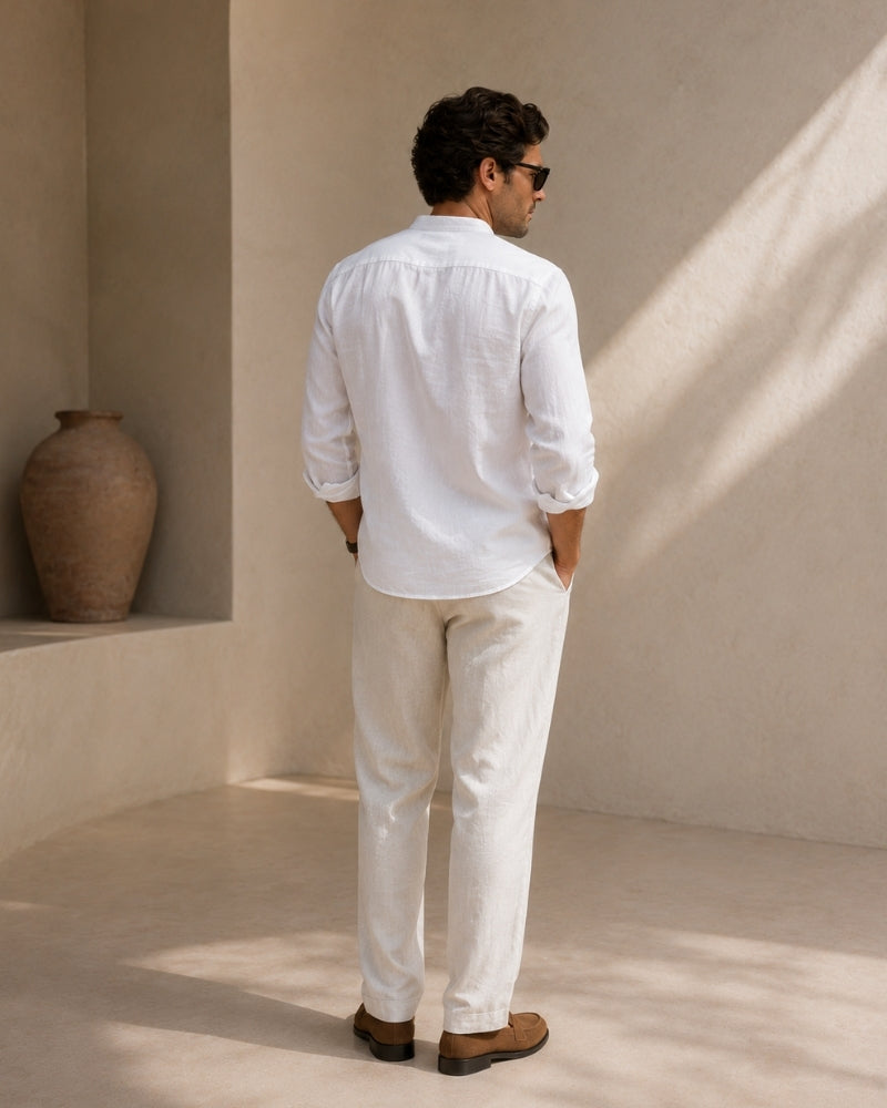 Chemise homme à col mandarin en coton texturé, coupe décontractée – vue 14