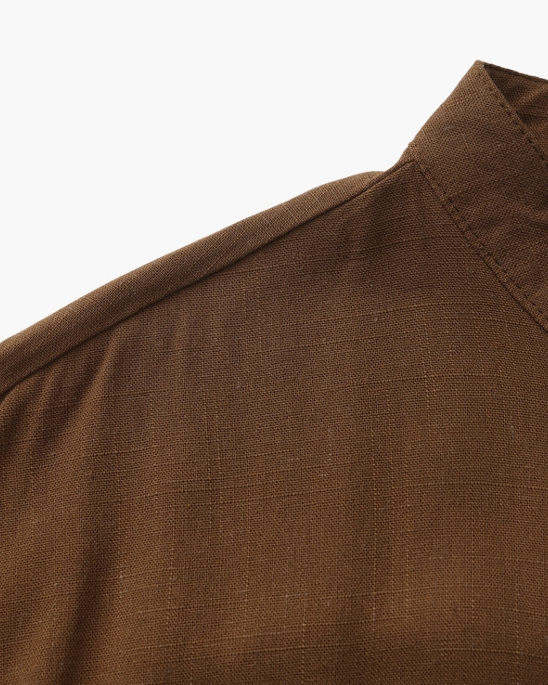 Chemise homme à col mandarin en coton texturé, coupe décontractée – vue 10