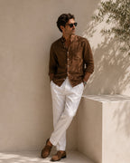 Chemise homme à col mandarin en coton texturé, coupe décontractée – vue 4