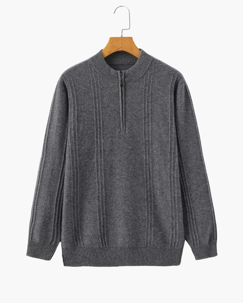 Pull côtelé 100 % cachemire à demi-zip – vue 15