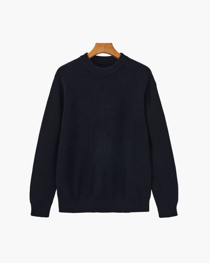 Pull col rond en maille côtelée – vue 1