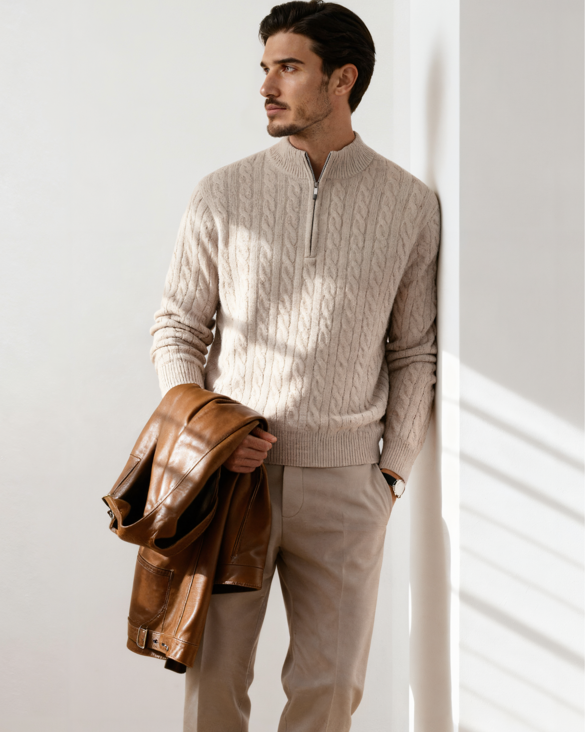 Pull tissé 100 % cachemire à demi-zip – vue 1