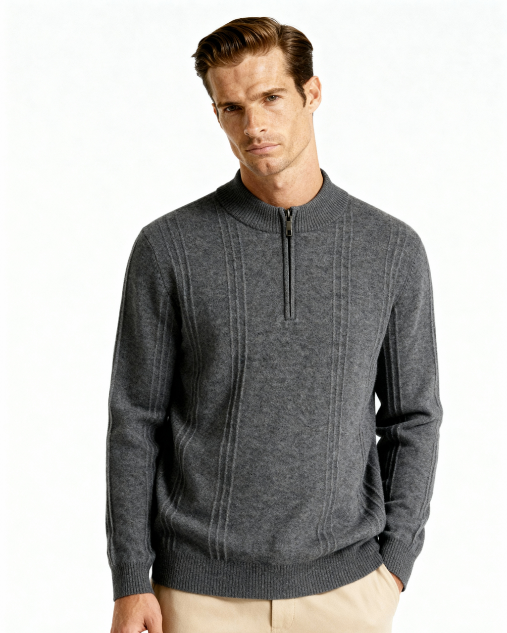 Pull côtelé 100 % cachemire à demi-zip – vue 20
