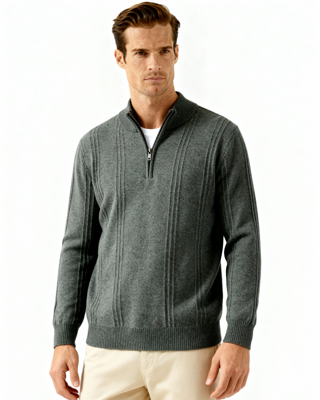 Pull côtelé 100 % cachemire à demi-zip – vue 21