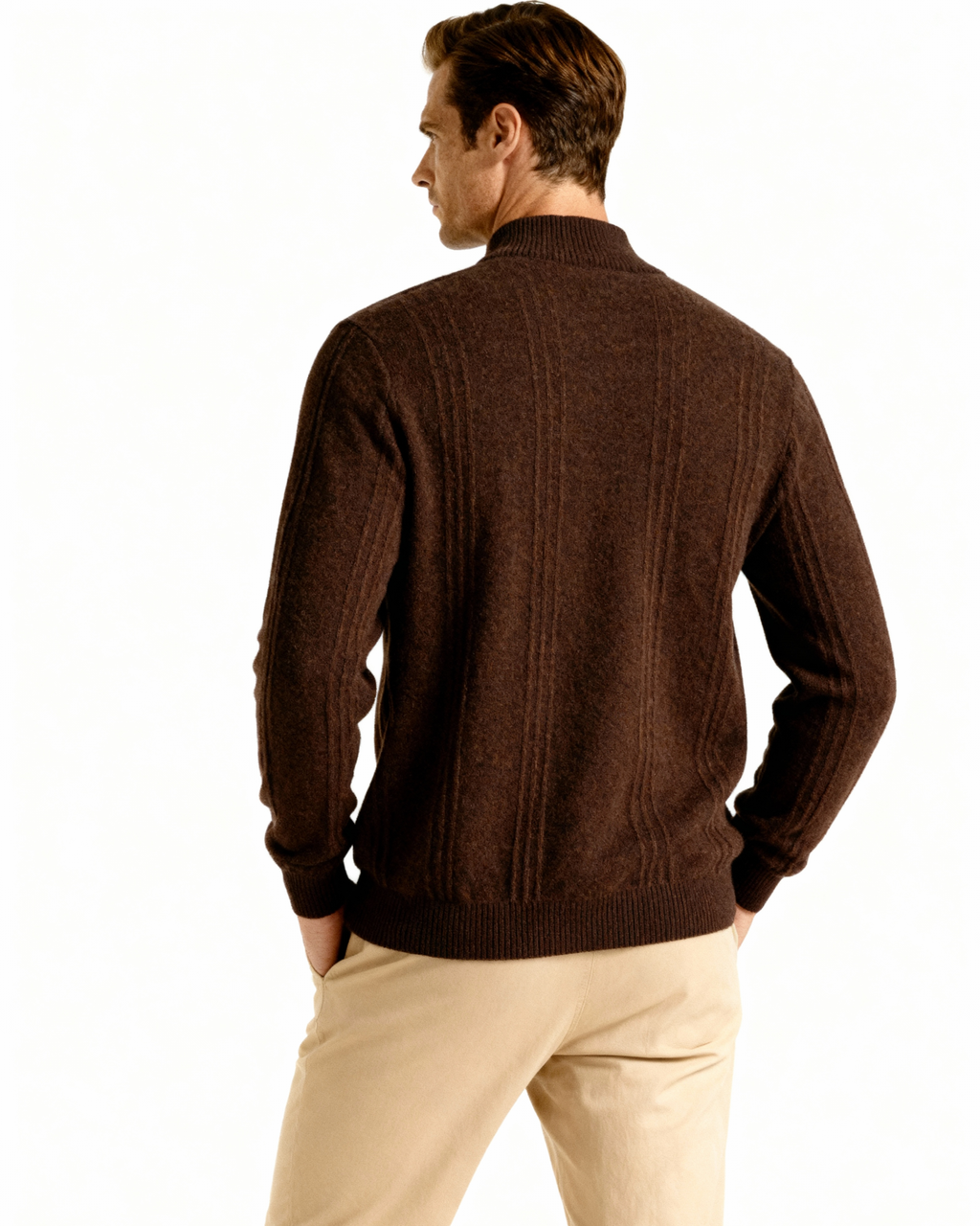 Pull côtelé 100 % cachemire à demi-zip – vue 19