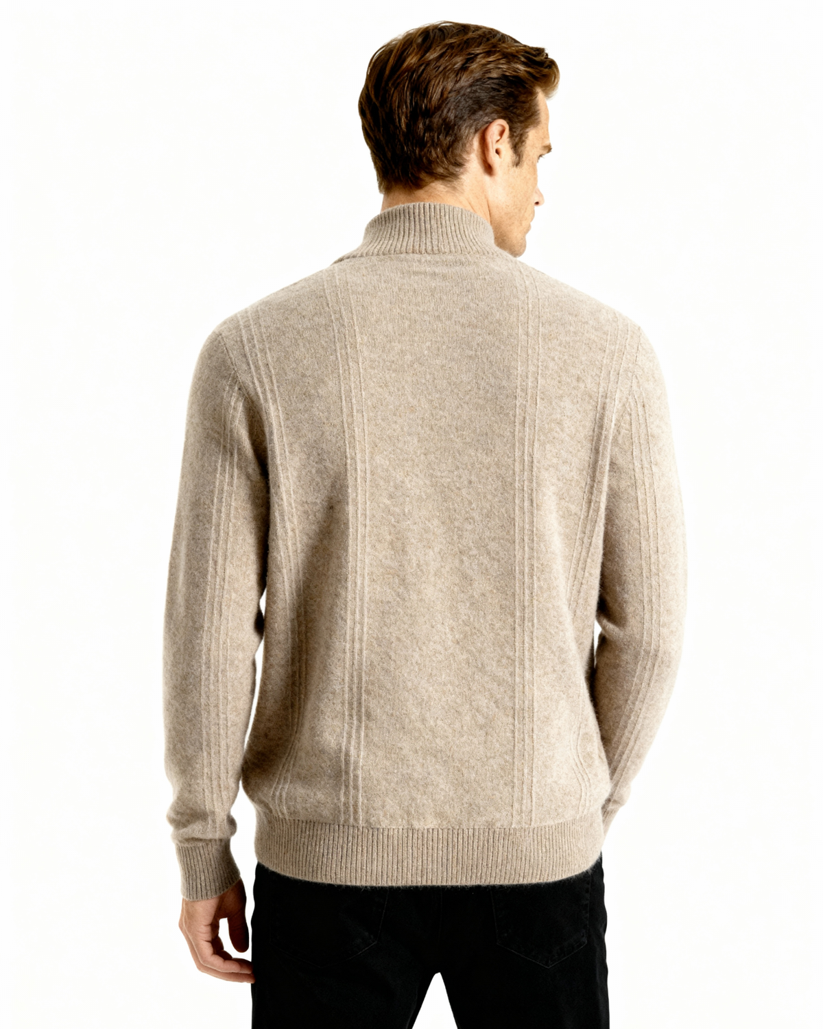 Pull côtelé 100 % cachemire à demi-zip – vue 4