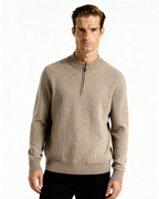 Pull côtelé 100 % cachemire à demi-zip – vue 2