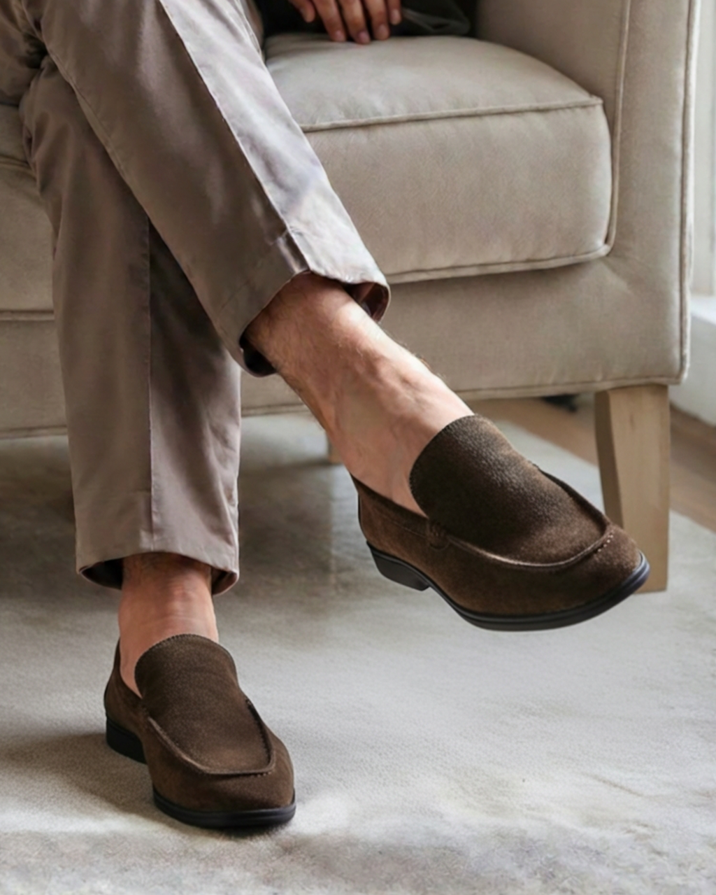 Mocassins premium en daim à semelle noire – vue 1